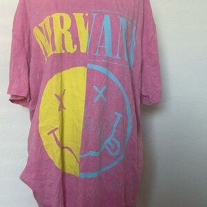 NIRVANA Pink Tee with Yellow & Blue Split Smiley